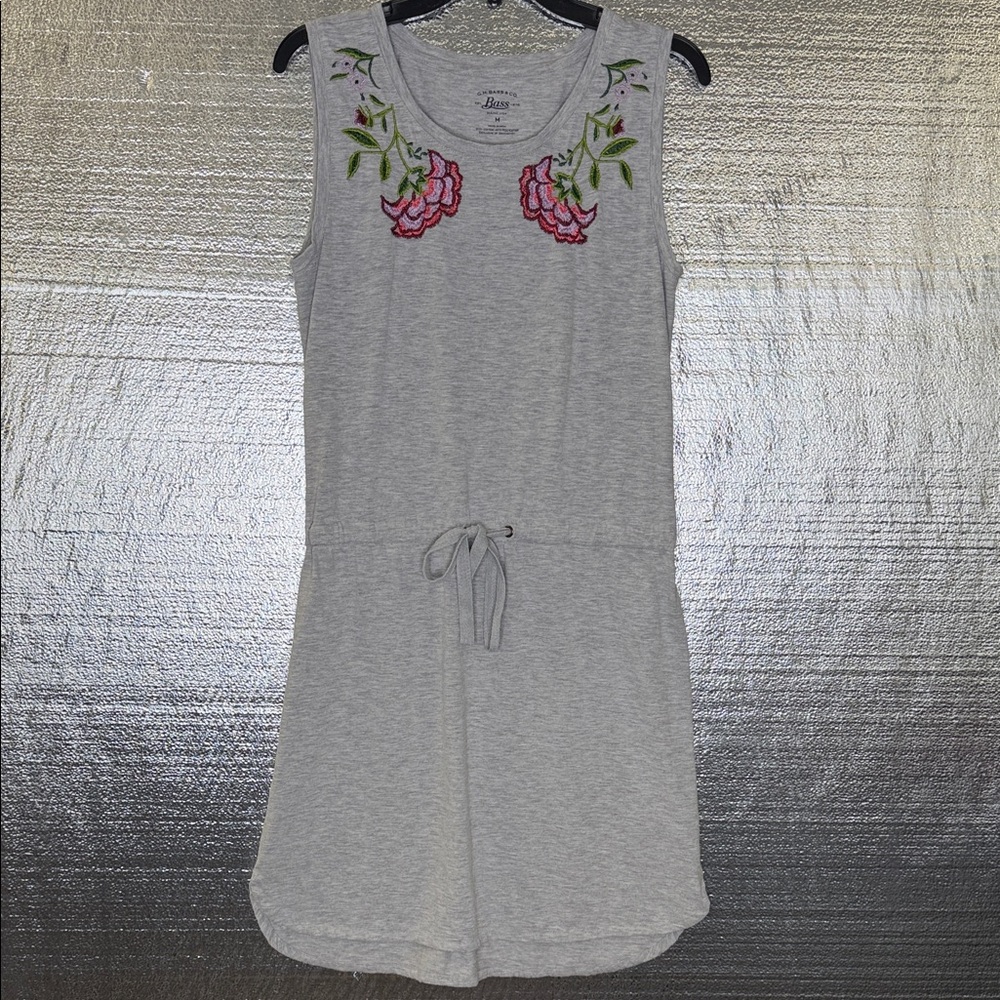 Bass Gray Midi Dress with Pink Floral Embroidery